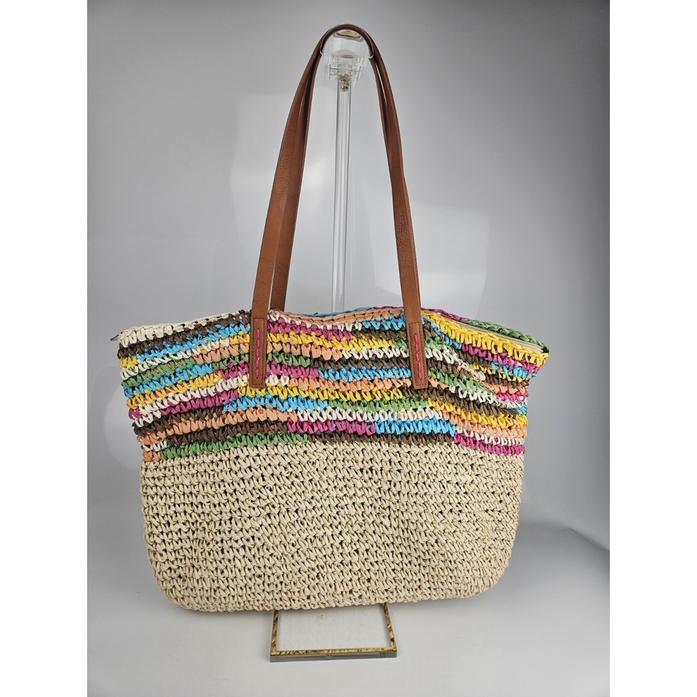 Daisy Rose Straw Beach Tote Multicolor Stripe Large Summer‎ Bag